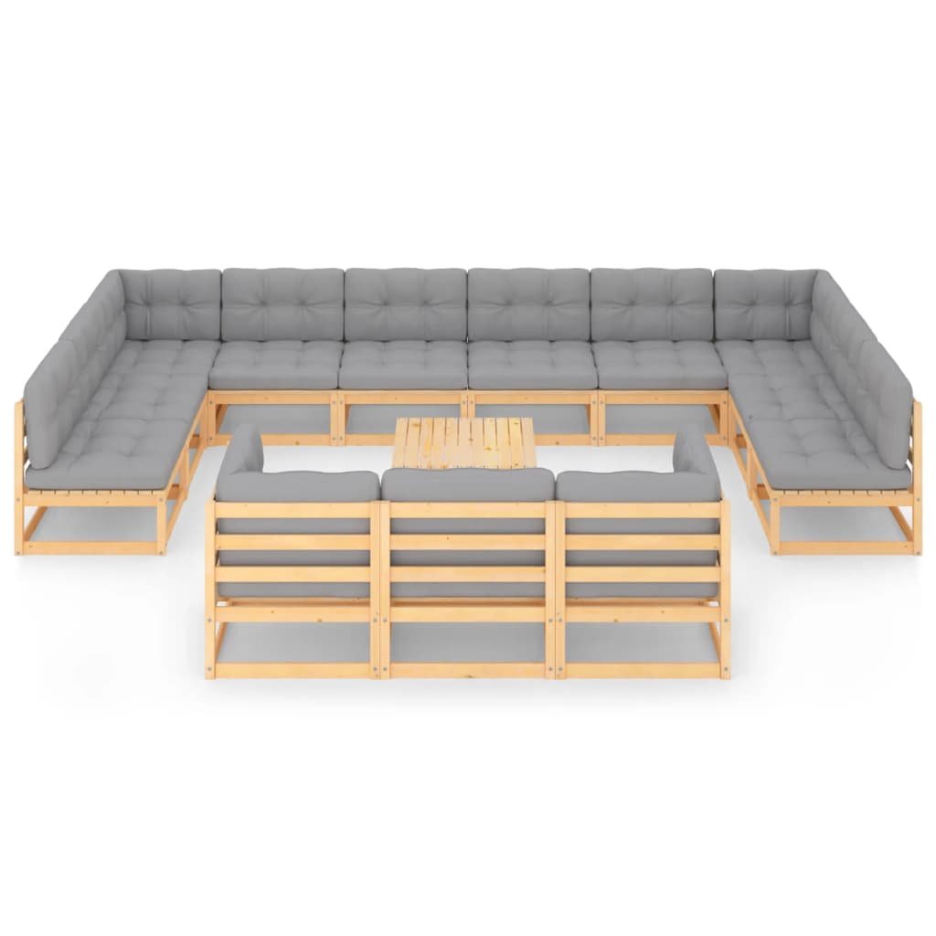 14-tlg. Garten-Lounge-Set mit Kissen Kiefer Massivholz